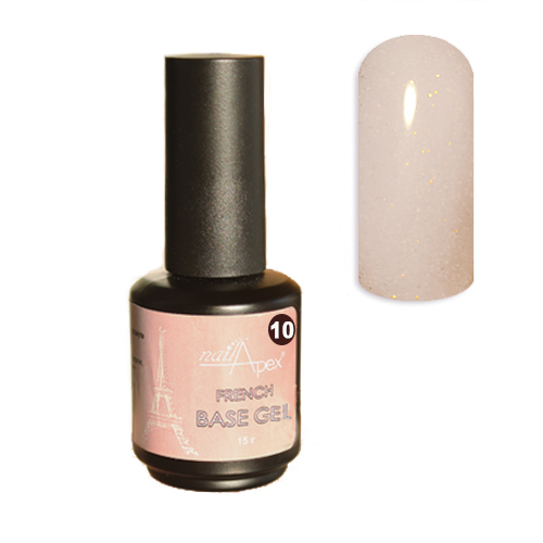 NAILAPEX «FRENCH BASE GEL» — №10 База молочно рожева з мілким золотим глітером (15мл)