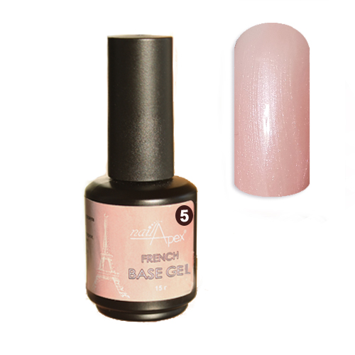 NAILAPEX «FRENCH BASE GEL» — №5 Камуфлююча бежева база з ніжно -рожевим перламутром (15мл)