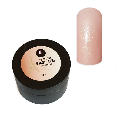 NAILAPEX «FRENCH BASE GEL» — №6 Камуфлююча ніжно бежева база з срібним шимером (30мл)