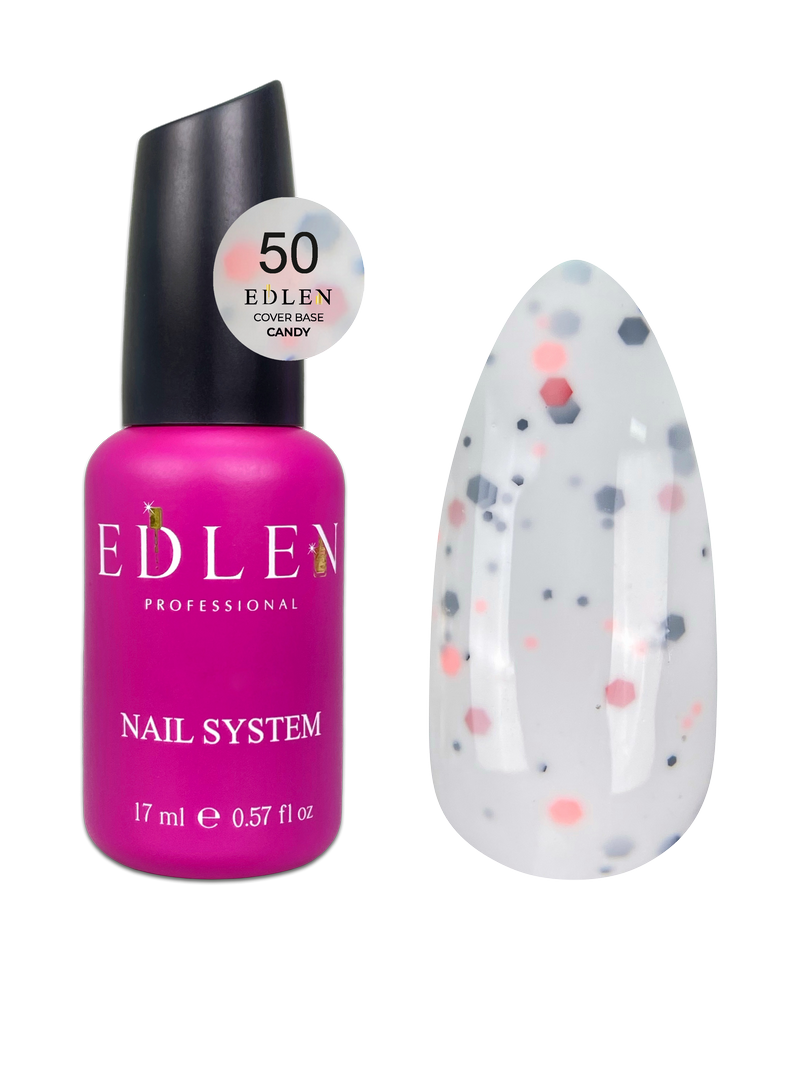 50 Камуфлююча база Cover base Candy Edlen 17 ml. new Білий із чорними та неоновими оранжевими блис
