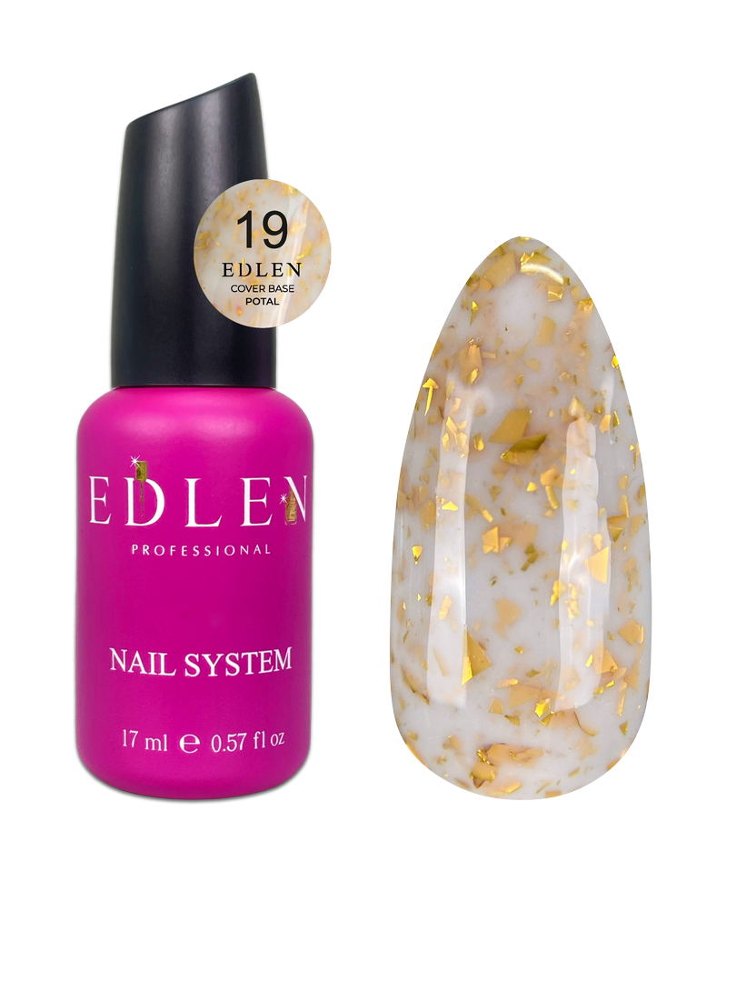 19 Камуфлююча база Cover base Potal Edlen 17 ml. new Молочний із шматочками золотої поталі