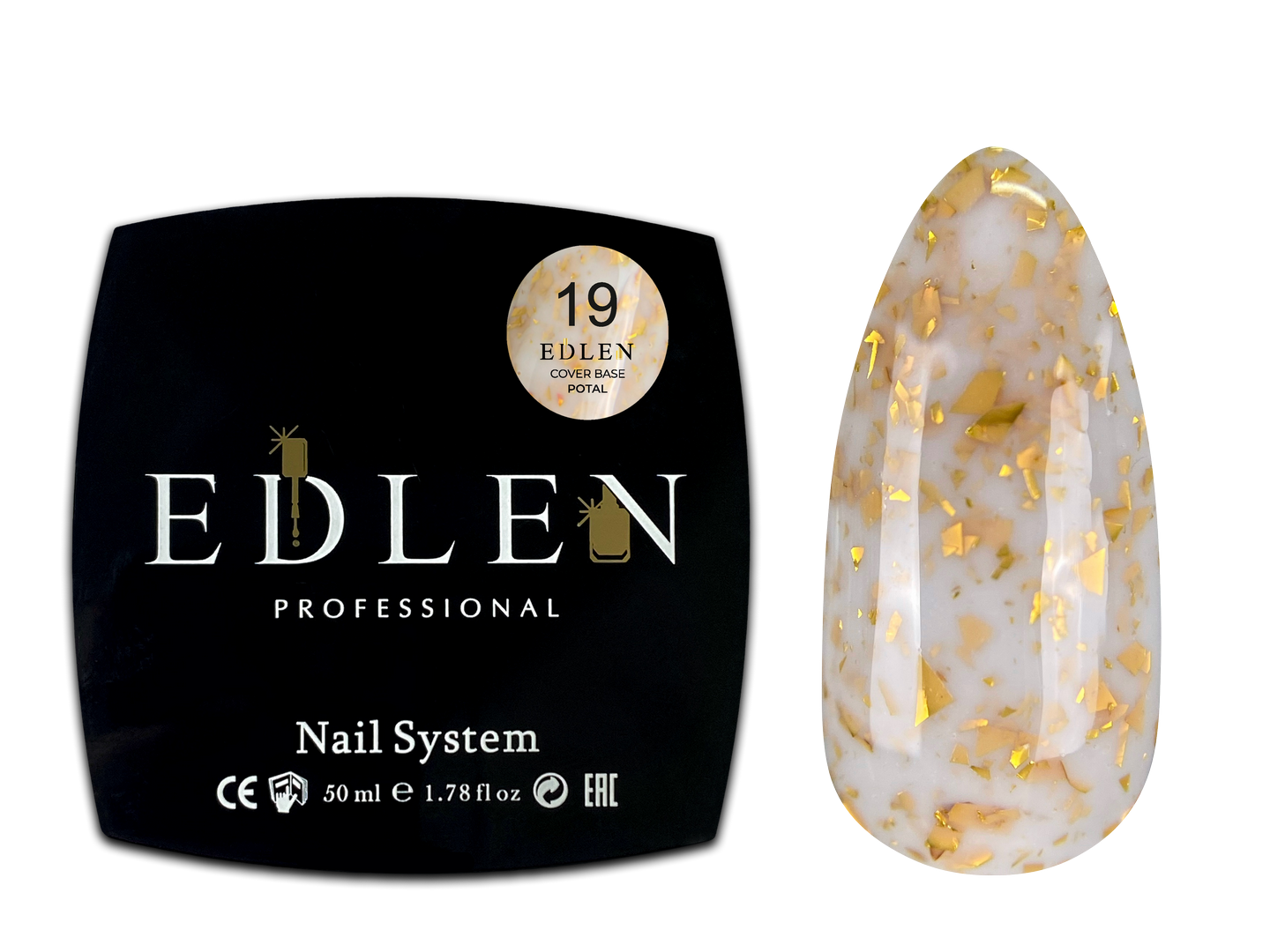 19 Камуфлююча база Cover base Potal Edlen 50 ml. new Молочний із шматочками золотої поталі