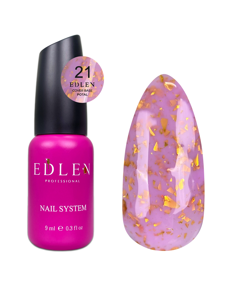 21 Камуфлююча база Cover base Potal Edlen 9 ml. new Пурпурно-ліловий із шматочками золотої потал