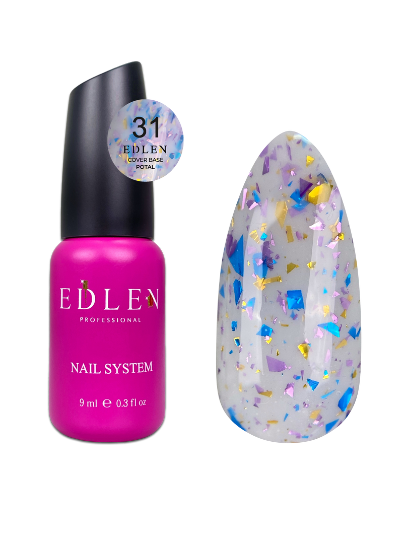 31 Камуфлююча база Cover base Potal Edlen 9 ml. new Молочний із синьою, фіолетовою та золотою по