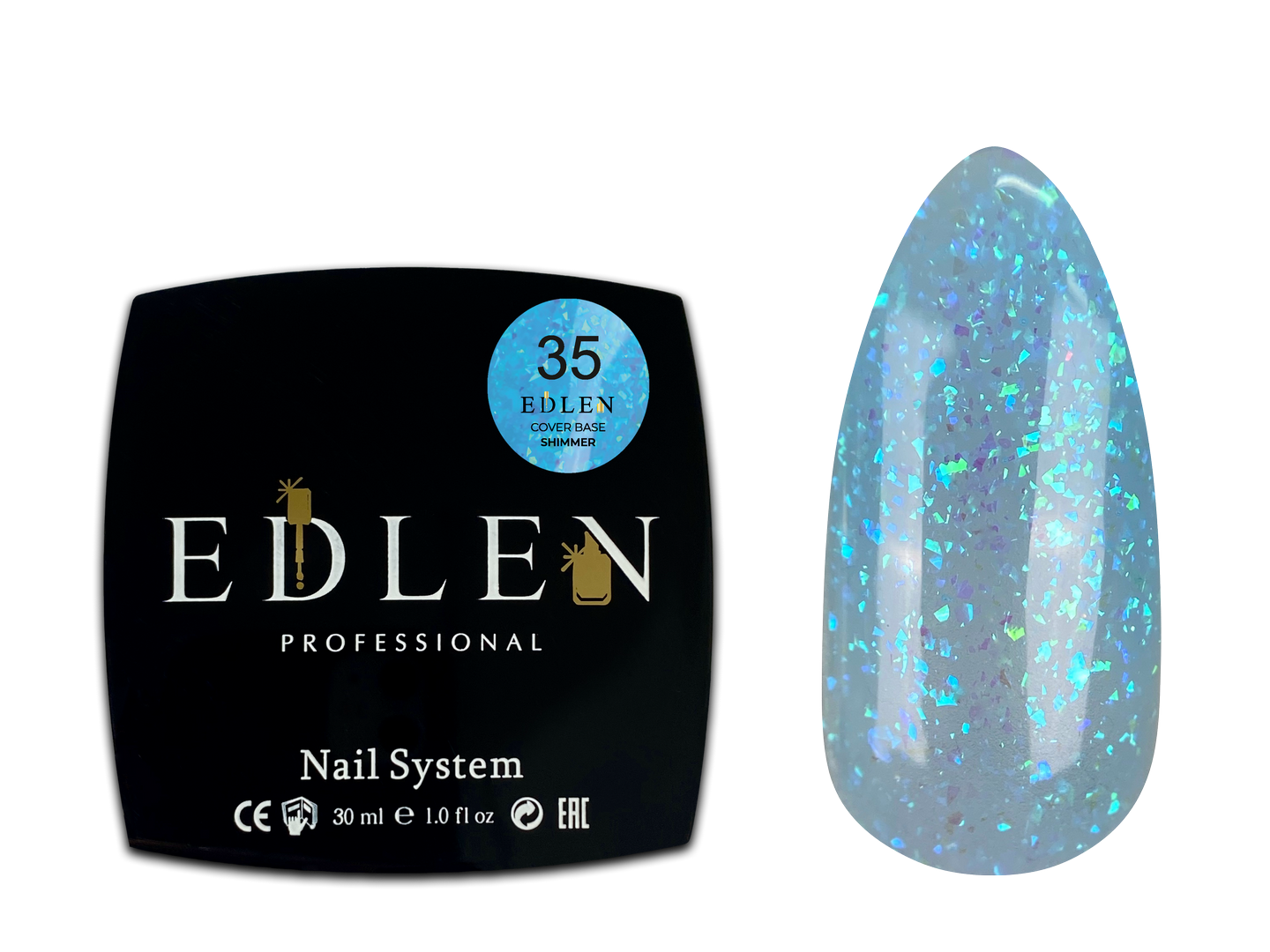 35 Камуфлююча база Cover base Shimmer Edlen 30 ml. new Блакитний із кольоровою слюдою