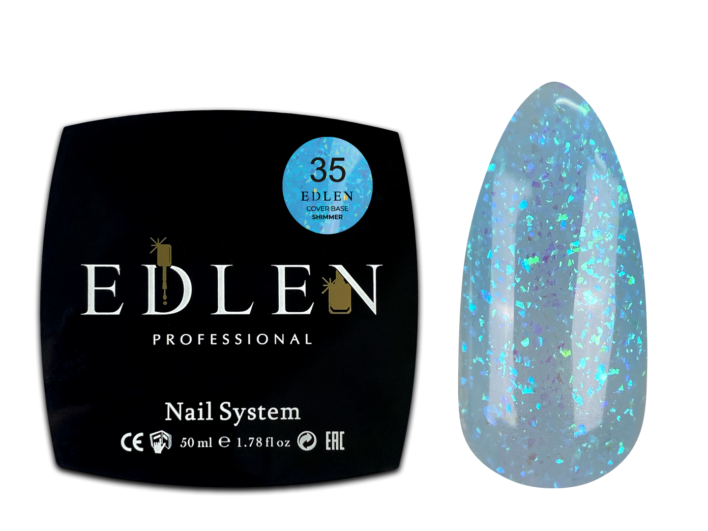 35 Камуфлююча база Cover base Shimmer Edlen 50 ml. new Блакитний із кольоровою слюдою