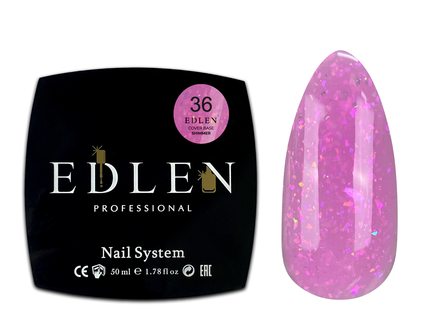 36 Камуфлююча база Cover base Shimmer Edlen 50 ml. new Фуксія із кольоровою слюдою