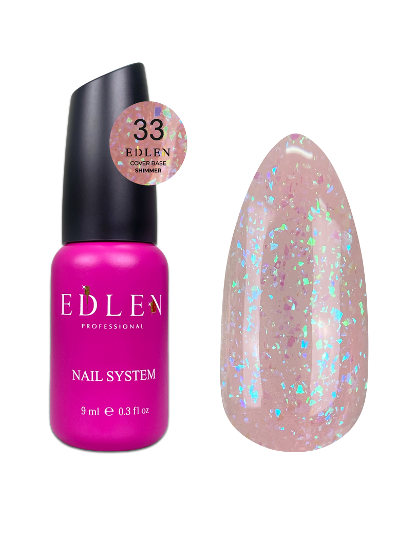 33 Камуфлююча база Cover base Shimmer Edlen 9 ml. new Персиковий із кольоровою слюдою