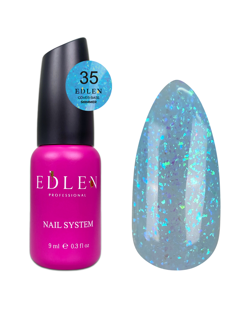 35 Камуфлююча база Cover base Shimmer Edlen 9 ml. new Блакитний із кольоровою слюдою