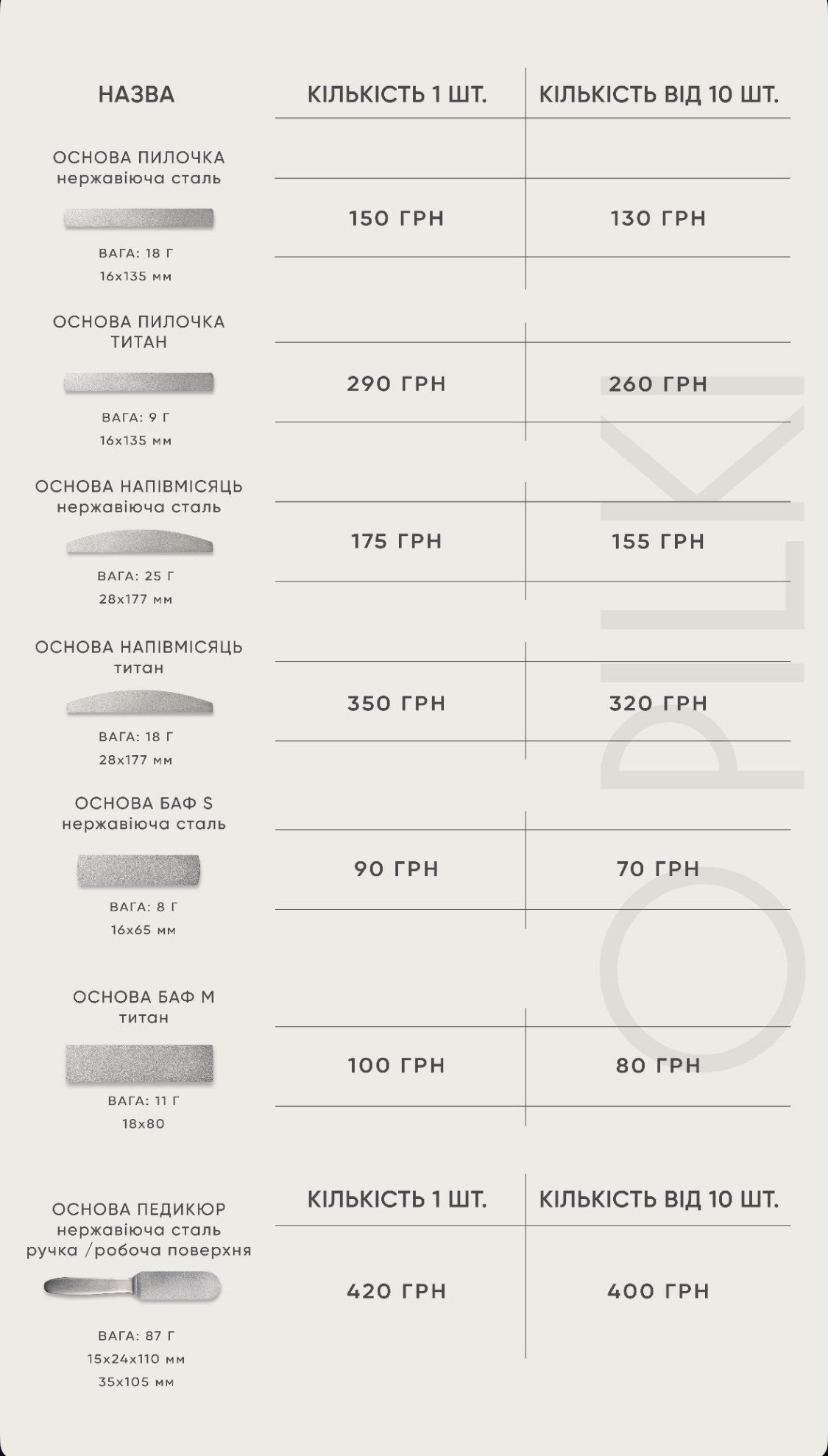 O PILKI Металічна основа Баф M (нержавіюча сталь) - Зображення 2